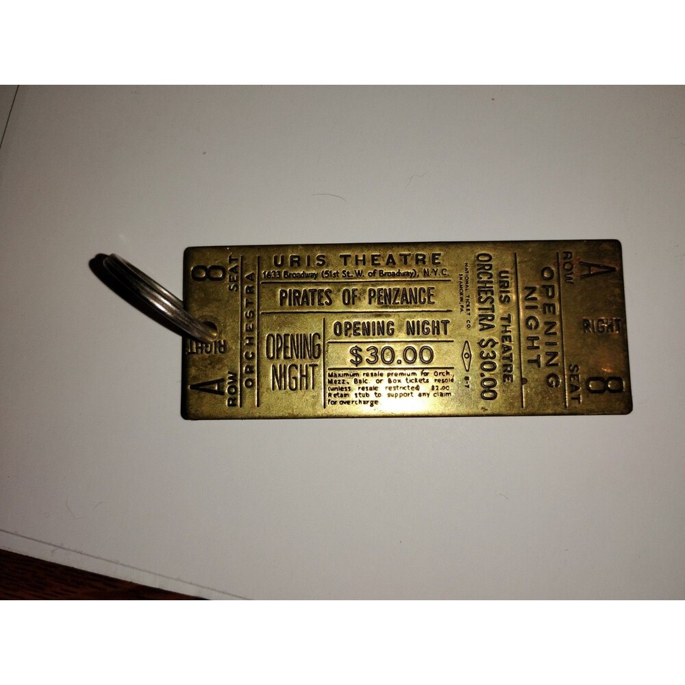 '80s Brass Ticket Key Ring Pirates Penzance Broadway Uris Theater Opening Night